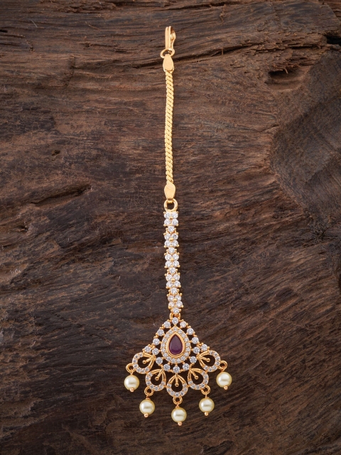 

Kushal's Fashion Jewellery Gold-Toned Pink Stone-Studded Maangtika