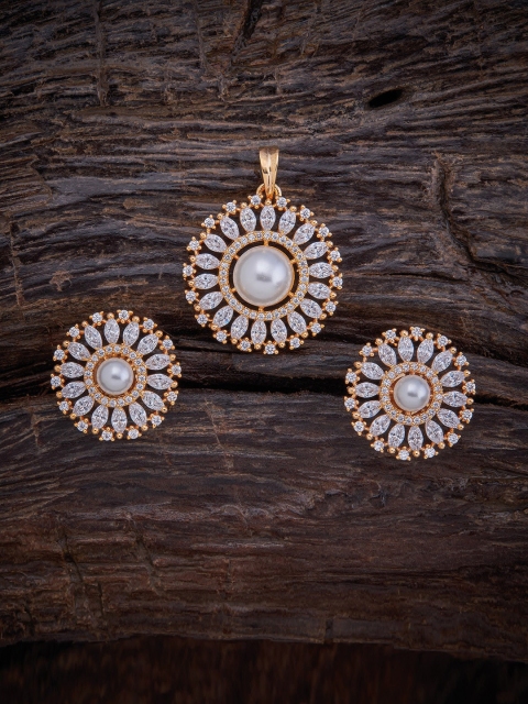 

Kushal's Fashion Jewellery Gold-Plated Pendant & Earrings Jewellery Set, White