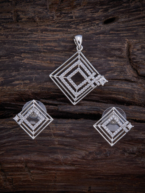 

Kushal's Fashion Jewellery Rhodium-Plated Pendant & Earrings Jewellery Set, White