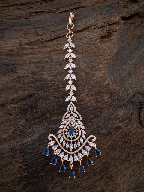 

Kushal's Fashion Jewellery Rose Gold-Plated Blue Artificial Stones-Studded Maangtikka
