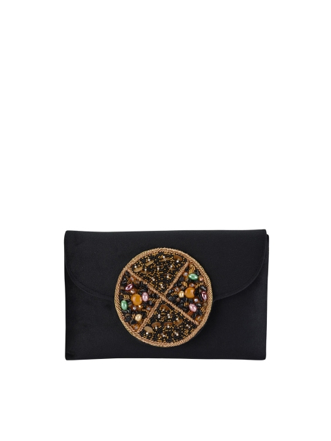 

INAAYA Black & Gold-Toned Embellished Envelope Clutch