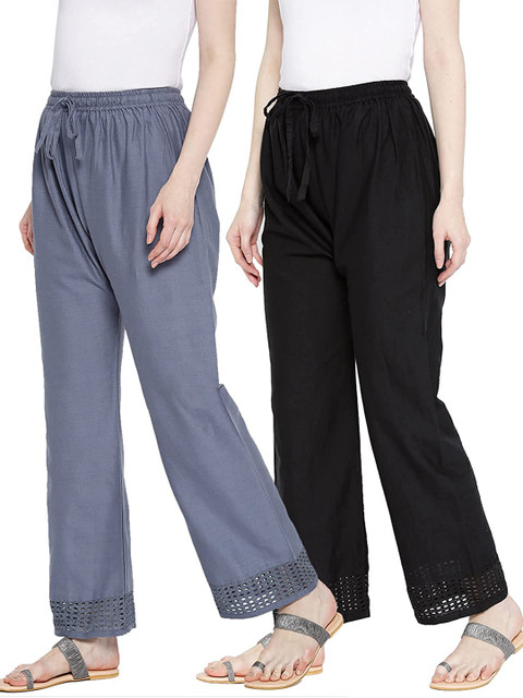 

Vastraa Fusion Women Pack of 2 Grey & Black Embroidered Palazzos