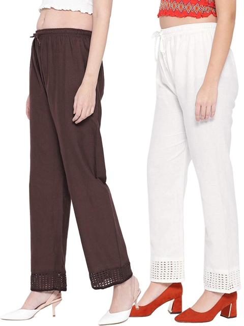 

Vastraa Fusion Women Pack of 2 Brown & White Embroidered Palazzos