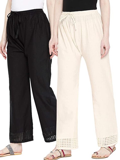

Vastraa Fusion Women Black & Off White Set Of 2 Knitted Palazzos