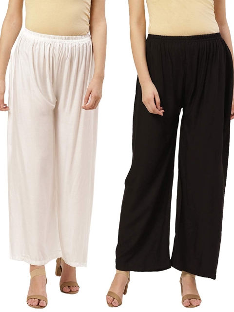 

Vastraa Fusion Women Off White & Black Pack Of 2 Handloom Palazzos