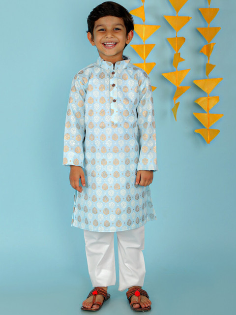 

KID1 Boys Blue Ethnic Motifs Printed Kurta with Pyjamas