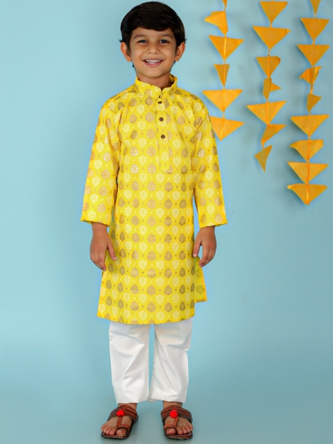 

KID1 Boys Yellow Floral Printed Kurta with Pyjamas