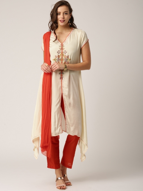 

IMARA Women Off-White & Orange Kurta with Churidar & Dupatta
