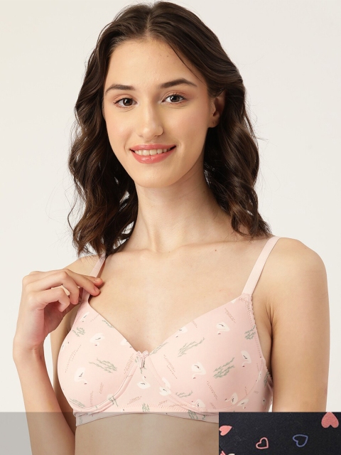 

Leading Lady Pack Of 2 Navy Blue & Pink Geometric Heavily Padded & Non-Wired Bra