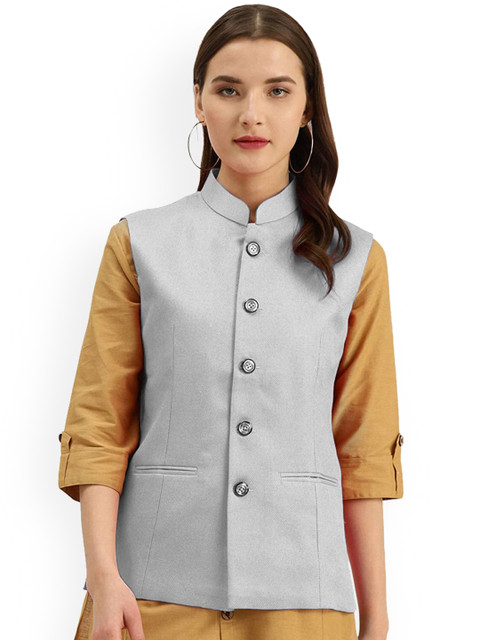 

Vastraa Fusion Women Grey Solid Nehru Jacket