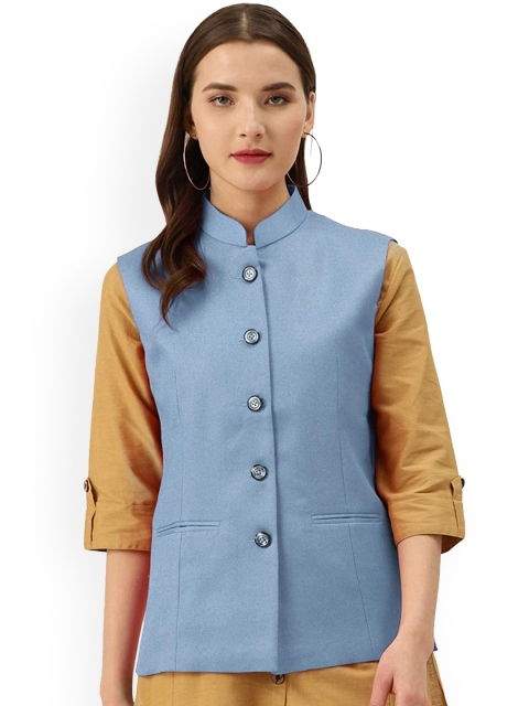 

Vastraa Fusion Women Blue Solid Nehru Jacket