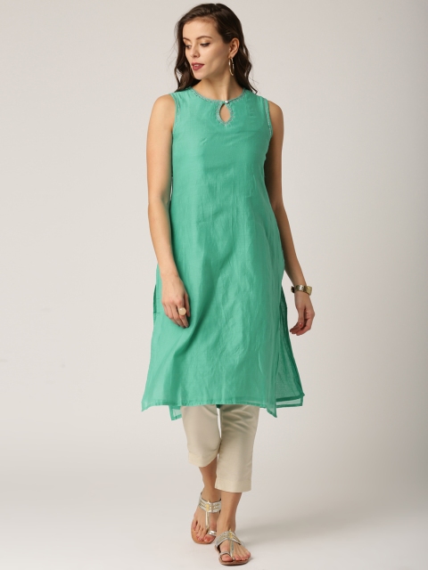 

IMARA Women Teal Green Solid A-Line Kurta