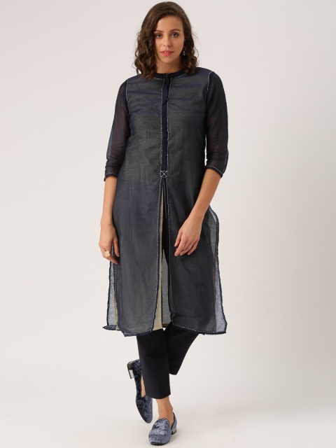 

IMARA Women Navy Blue Solid A-Line Kurta