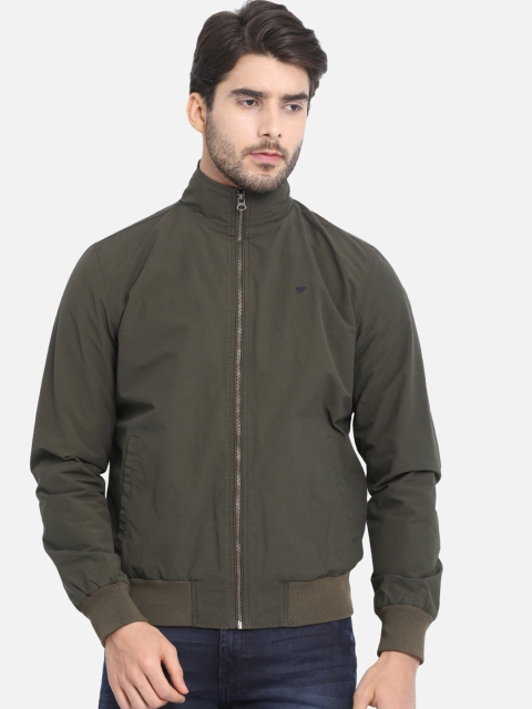 

t-base Men Olive Green Solid Windcheater Bomber Jacket