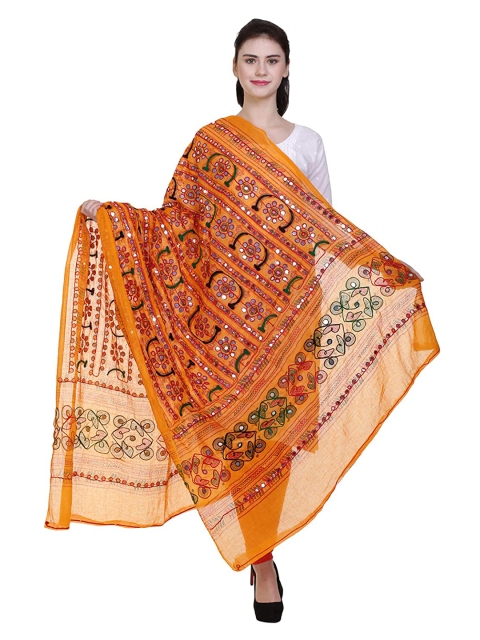 

Vastraa Fusion Women Orange & Black Embroidered Pure Cotton Dupatta with Thread Work