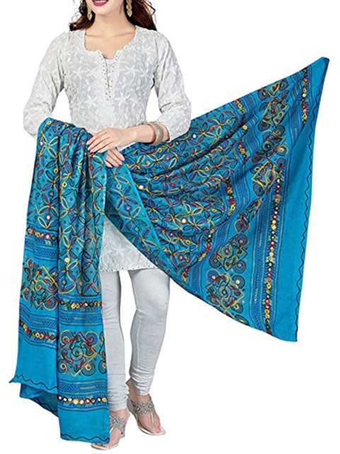

Vastraa Fusion Blue & Red Embroidered Pure Cotton Block Printed Dupatta