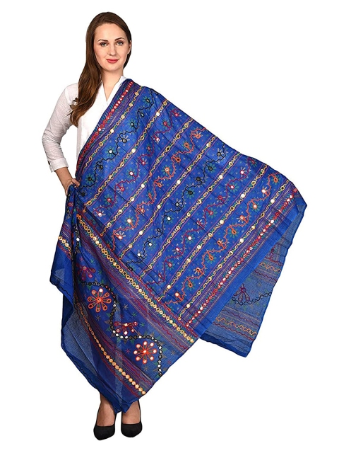 

Vastraa Fusion Blue & Red Ethnic Motifs Embroidered Pure Cotton Dupatta