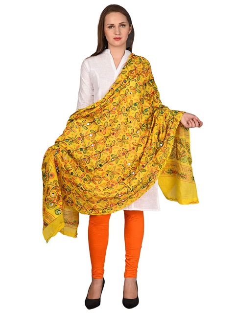 

Vastraa Fusion Yellow & Red Paisley Embroidered Pure Cotton Dupatta