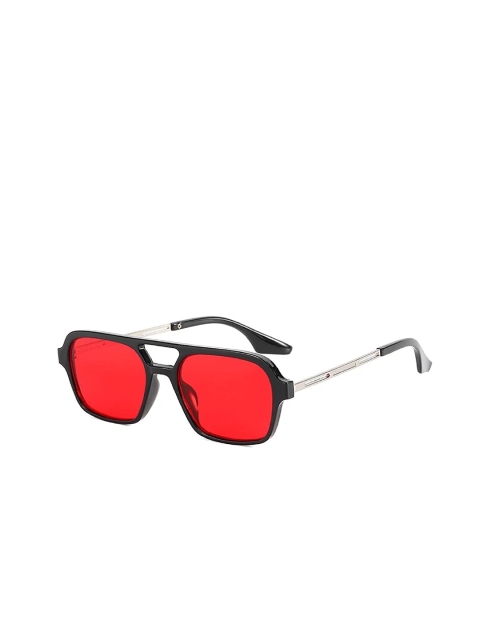 

AUGEN Unisex Red Lens & Black Square Sunglasses with UV Protected Lens