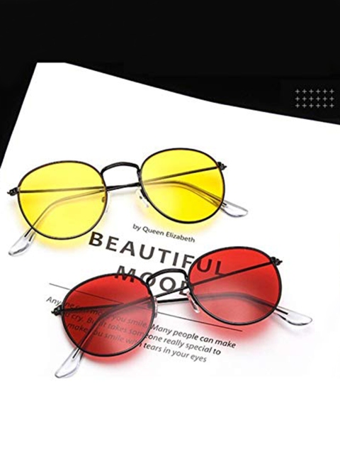 

AUGEN Unisex Yellow Lens & Black Round Sunglasses with UV Protected Lens