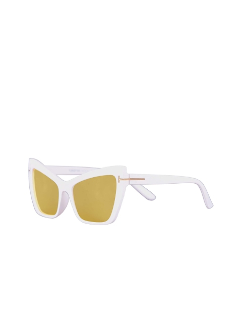 

AUGEN Unisex Yellow Lens & White Cateye Sunglasses with UV Protected Lens