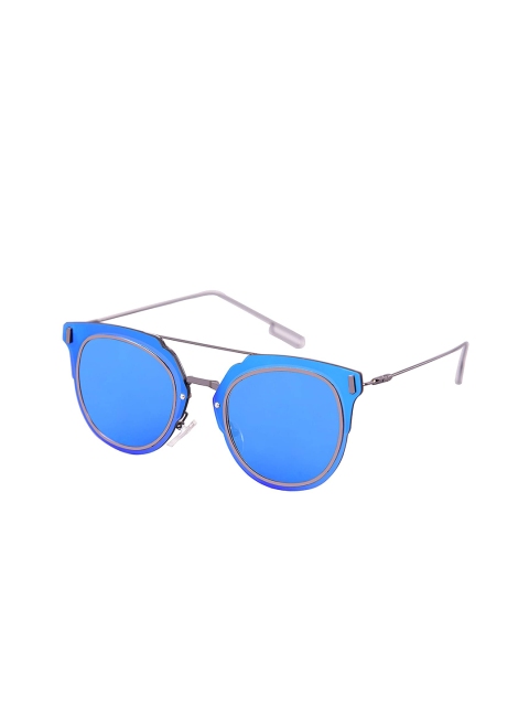 

AUGEN Unisex Blue Lens & Gunmetal-Toned Round Sunglasses with UV Protected Lens