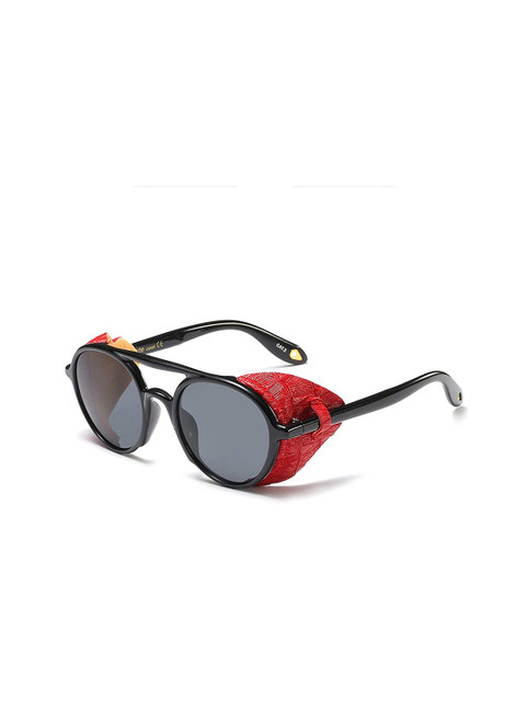 

AUGEN Unisex Black Lens & Black Round Sunglasses with UV Protected Lens, Red