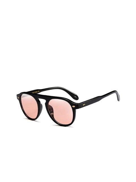 

AUGEN Unisex Pink Lens & Black Round Sunglasses with UV Protected Lens
