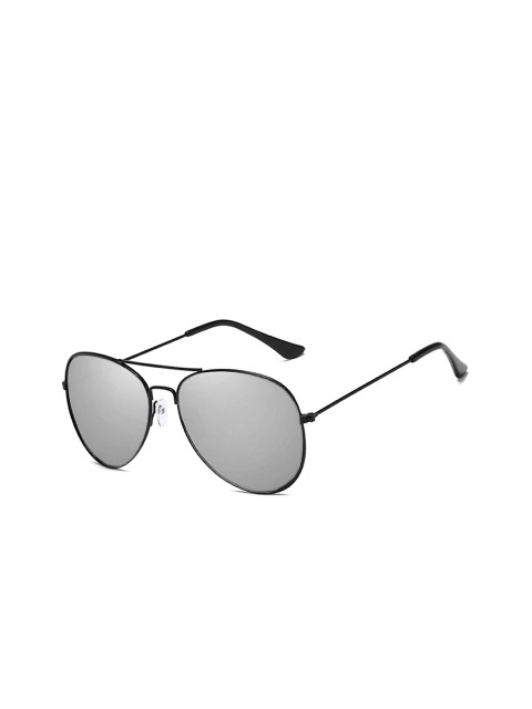 

AUGEN Adults Mirrored Lens & Black Aviator Sunglass with Polarised Lens, Silver