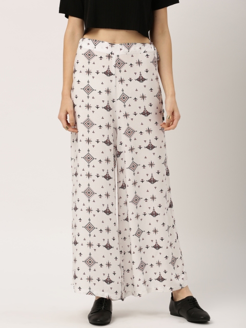 

IMARA by Women White & Black Printed Wide Leg Palazzos