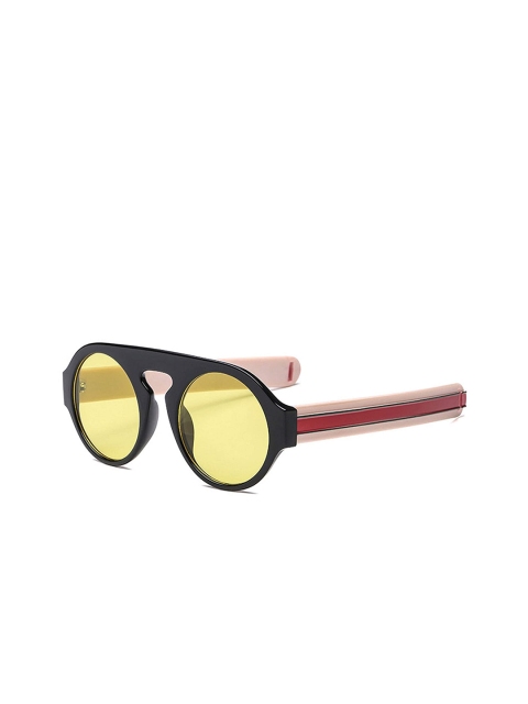 

AUGEN Unisex Yellow Lens & Black Round Sunglasses with UV Protected Lens