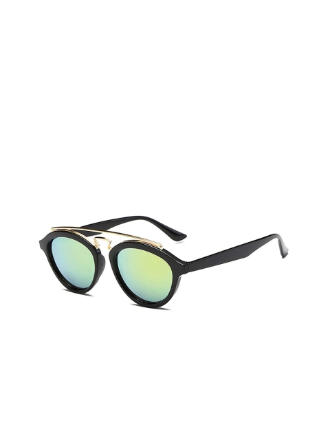 

AUGEN Unisex Green Lens & Black Oval Sunglasses with UV Protected Lens