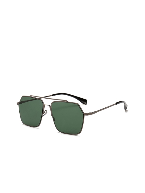 

AUGEN Unisex Green Lens & Gunmetal-Toned Square Sunglasses VI-SG-WAR-Gray-Green-Green