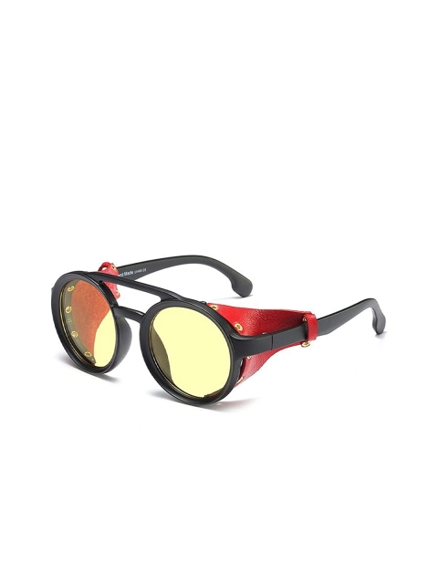 

AUGEN Unisex Yellow Lens & Black Round Sunglass with UV Protected Lens, Red