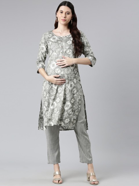 

GOLDSTROMS Women Grey Printed Maternity Kurta with Trouser