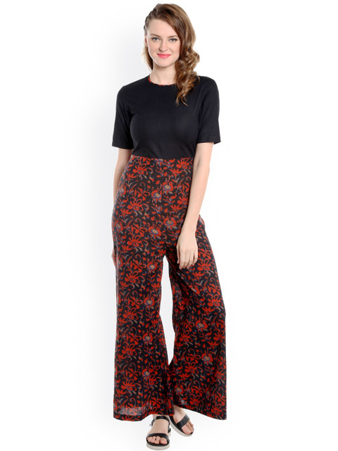 

Desi Weavess Black & Red Floral Print Jumpsuit