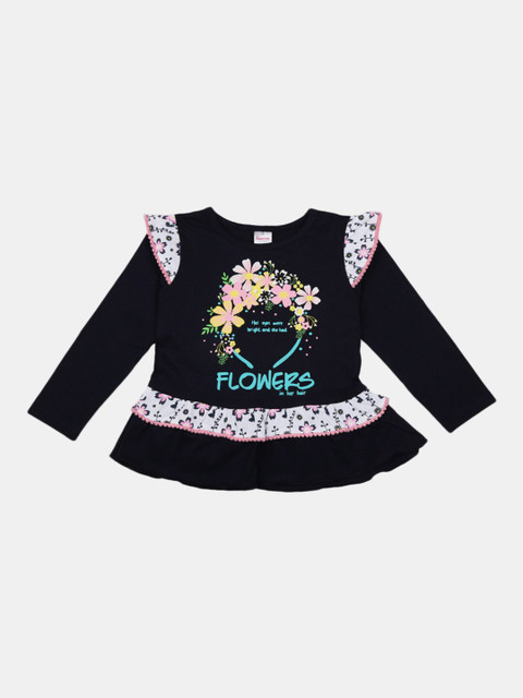 

V-Mart Girls Navy Blue & Black Printed Pure Cotton Tunic with Pyjama