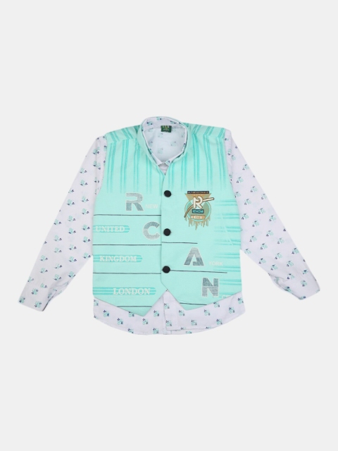 

V-Mart Boys White & Green Printed Pure Cotton T-shirt with Pyjama