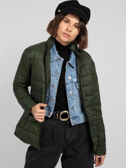 

Bewakoof Women Olive Green Lightweight Puffer Jacket