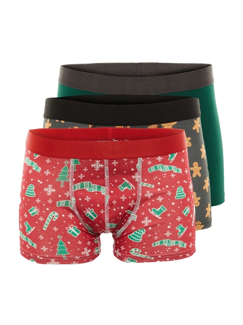 

Trendyol Set of 3 Men Red, Green & Olive Printed Shorts