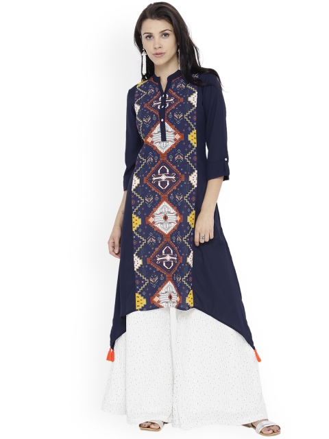 

Vishudh Women Navy Blue Solid A-Line Kurta