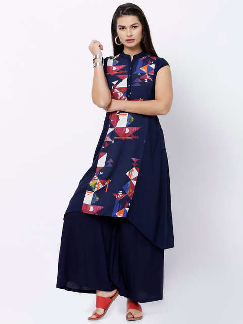 

Vishudh Women Navy Blue Solid A-Line Kurta