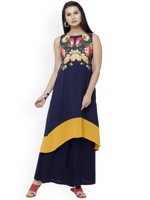 

Vishudh Women Blue Printed A-Line Kurta