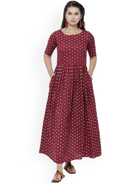 

Vishudh Women Maroon & Cream-Coloured Printed Maxi Dress