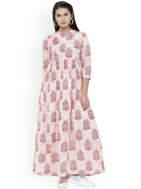 

Vishudh Women Cream-Coloured & Red Printed Maxi Dress