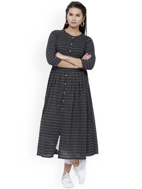 

Vishudh Women Black & Grey Printed A-Line Kurta