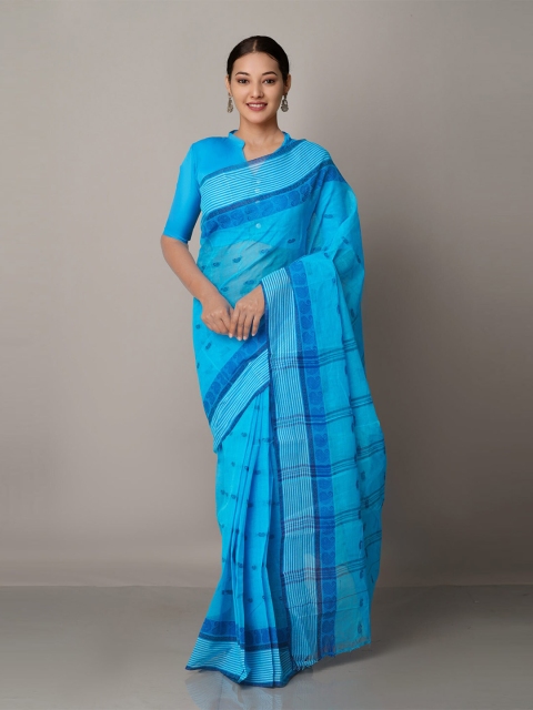 

Unnati Silks Blue & Navy Blue Woven Design Pure Cotton Taant Saree