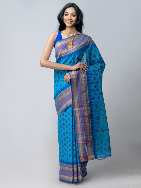 

Unnati Silks Blue & Brown Ethnic Motifs Zari Kanjeevaram Saree