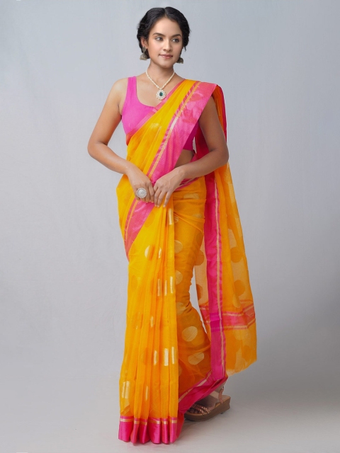 

Unnati Silks Orange & Pink Zari Silk Cotton Kota Saree