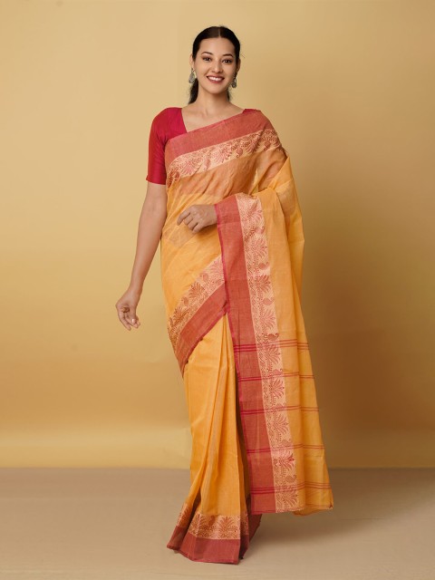 

Unnati Silks Brown Pure Cotton Taant Saree